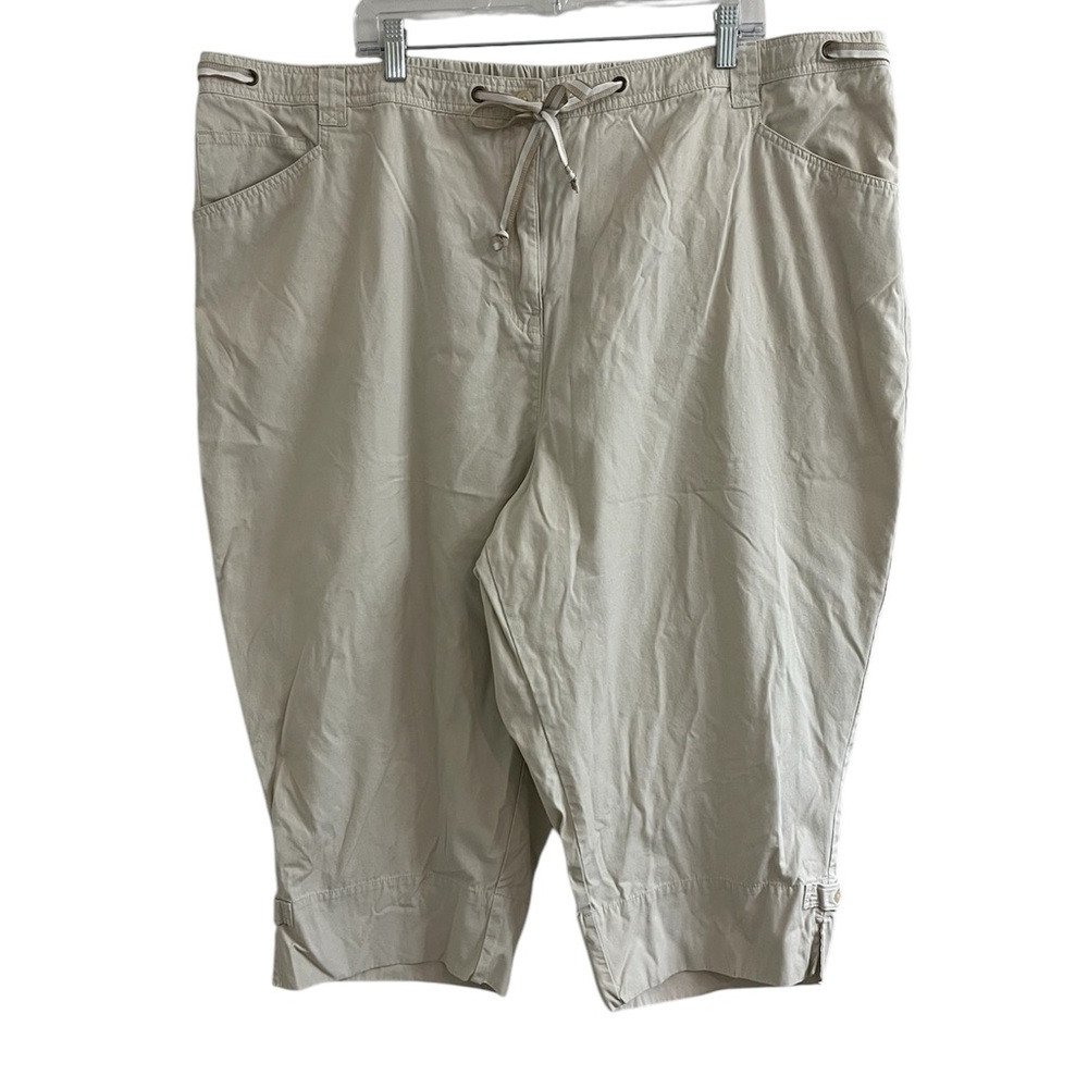 Essentials by Maggie Barnes Cropped Pants Size 30/32W Beige Elastic Tie Waist